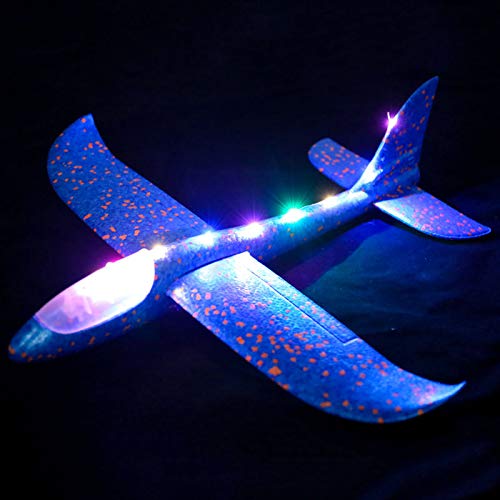 Houkiper 48cm Jumbo Lanzamiento de la Mano lanzando Aviones avión Planeador de Espuma EPP avión de Juguete con luz LED y función de música para niños Deportes al Aire Libre (Azul)