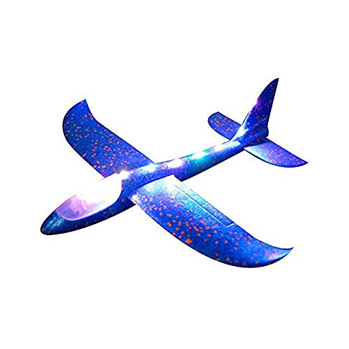 Houkiper 48cm Jumbo Lanzamiento de la Mano lanzando Aviones avión Planeador de Espuma EPP avión de Juguete con luz LED y función de música para niños Deportes al Aire Libre (Azul)