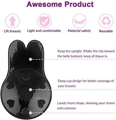 HTYA 2 Pairs Invisible Lift-Up Bra, Adhesive Bra Anti-Penetration Point Adhesive Bra, Breast Lift Tape Push Up Strapless Nipple Covers (XL-Diameter 13CM,Black+Skin Color)