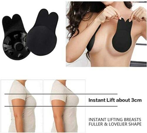 HTYA 2 Pairs Invisible Lift-Up Bra, Adhesive Bra Anti-Penetration Point Adhesive Bra, Breast Lift Tape Push Up Strapless Nipple Covers (XL-Diameter 13CM,Black+Skin Color)