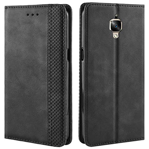 HualuBro Funda OnePlus 3 / OnePlus 3T, Carcasa de Protectora Cuero PU Billetera Cartera Plegable Funda [Ranuras de Tarjeta] Flip Leather Case Cover para One Plus 3 / OnePlus 3T (Negro)