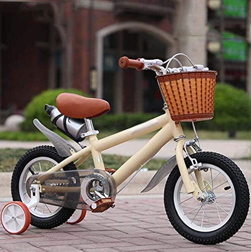 HUAQINEI Bicicletas para niños con Botellas de Agua, Bicicletas para niños de Alta Gama para niños y niñas, carros para niños Retro, Amarillo, 14 Pulgadas