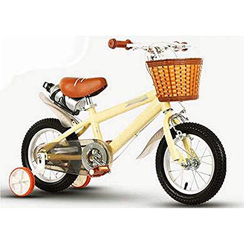 HUAQINEI Bicicletas para niños con Botellas de Agua, Bicicletas para niños de Alta Gama para niños y niñas, carros para niños Retro, Amarillo, 14 Pulgadas