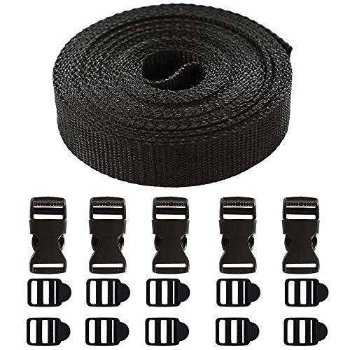 HUSZZM 10 Piezas Hebillas de Plastico Correa Nylon 20mm * 5m Hebilla Liberacion Rapida Hebillas para Mochilas Bolsos Reparación Reemplazo Hacer Bricolaje Collares de Perros Carpa Negro