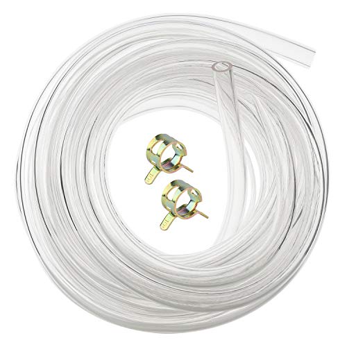 Hyber&Cara Tubo de PVC flexible transparente de grado alimentario de 8 mm de diámetro interior x 11 mm de diámetro exterior manguera de aire de 5 metros con 2 abrazaderas de manguera