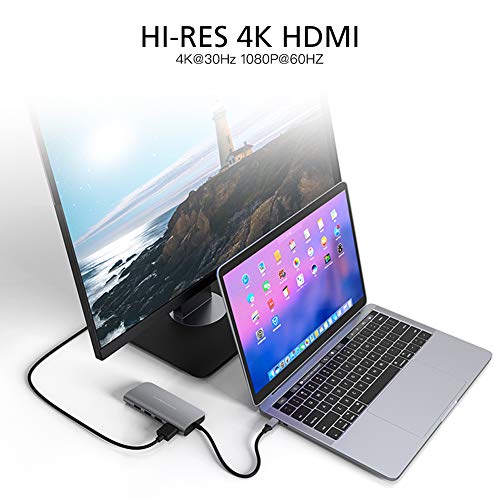 Hyperdrive Power - Hub USB C 9 en 1 con HDMI, Mini DP, 3 x USB 3.1, Gigabit Ethernet, USB C PD, ranura SD/Micro SD, Audio Jack para MacBook, Ultrabook, Chromebook y mayoría de dispositivos USB-C, gris