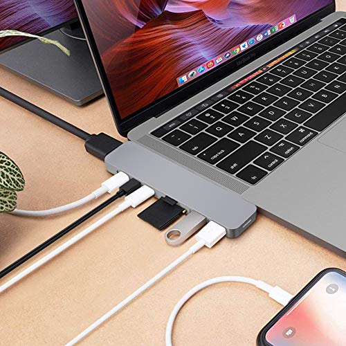 HyperDrive USB C Hub 8-en-2 Sanho Type C MacBook Pro Hub con HDMI Mini Displayport Thunderbolt 3 Power Delivery Lector de Tarjetas SD / Micro SD Adaptador Tipo C para MacBook Pro 2020 2019 Gris