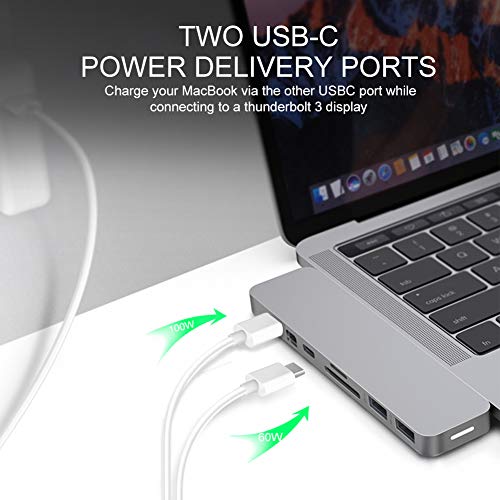 HyperDrive USB C Hub 8-en-2 Sanho Type C MacBook Pro Hub con HDMI Mini Displayport Thunderbolt 3 Power Delivery Lector de Tarjetas SD / Micro SD Adaptador Tipo C para MacBook Pro 2020 2019 Gris