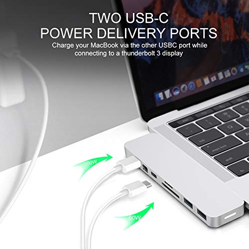 HyperDrive USB C MacBook Pro Hub 8-en-2 Type C Hub con puerto HDMI Mini Diaplay Thunderbolt 3 USB-C 3.1 Suministro de energía SD / MicroSD-Kartenleser para MacBook Pro y Air 13 "15" Astilla