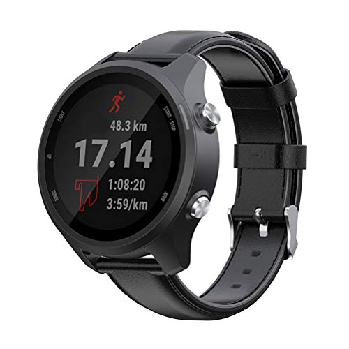 ibasenice - Correa de piel para Garmin Forerunner 245/645 / Vivoactive 3, correa de reloj de repuesto para Forerunner245 / 645 / Vivoactive 3 Music (negro)