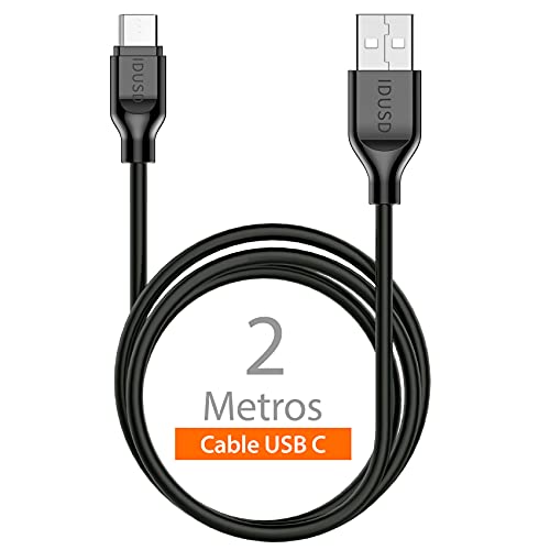 IDUSD Cargador Doble USB 2.4A con Cable 2 Metros USB Tipo C, Enchufe Cargador de USB C 2 Puertos Compatible Samsung S21 S20 Huawei P40 Pro P30, Xiaomi Redmi 10 OPPO Vivo Tablet (Negro)