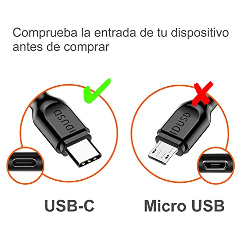 IDUSD Cargador Doble USB 2.4A con Cable 2 Metros USB Tipo C, Enchufe Cargador de USB C 2 Puertos Compatible Samsung S21 S20 Huawei P40 Pro P30, Xiaomi Redmi 10 OPPO Vivo Tablet (Negro)