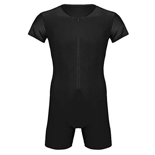 iiniim Maillot Hombre Leotardo Deportivo Mangas Cortass Mono Liso de Gimnasia Body Color sólido Ropa Interior Deportiva para Hombre Negro L