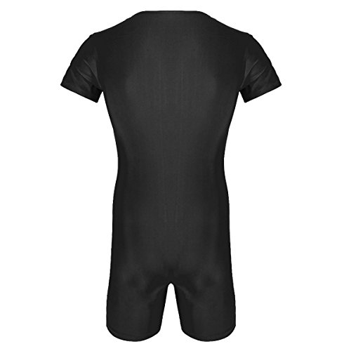 iiniim Maillot Hombre Leotardo Deportivo Mangas Cortass Mono Liso de Gimnasia Body Color sólido Ropa Interior Deportiva para Hombre Negro L