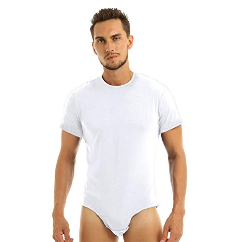iiniim T-Shirt Body Entrepierna Abierta para Hombre Camiseta Camisa Manga Corta Mono Corto Algodón Ouvert Bodysuit Slim Fit Blanco M