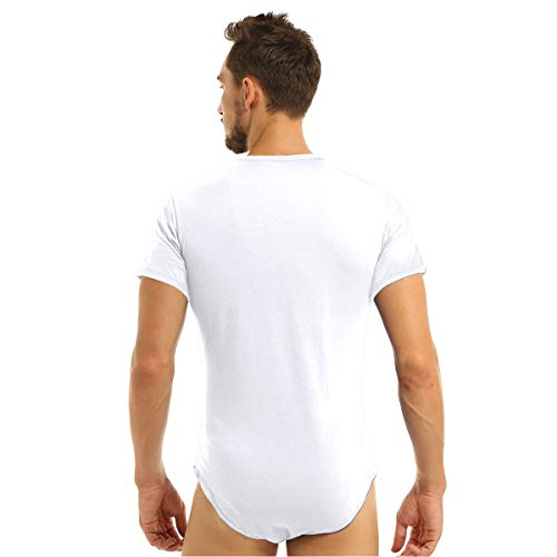 iiniim T-Shirt Body Entrepierna Abierta para Hombre Camiseta Camisa Manga Corta Mono Corto Algodón Ouvert Bodysuit Slim Fit Blanco M