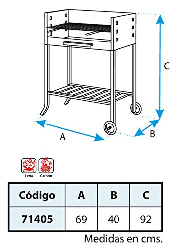 IMEX EL ZORRO 71405 - Barbacoa con Ruedas y Parrilla de Hierro, 88 x 68 x 40 cm