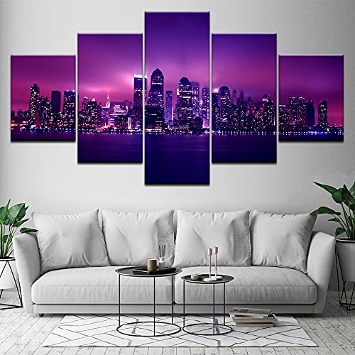 Impresiones de cuadros de arte de pared de decoración de sala de estar moderna, 5 carteles modulares de nubes al atardecer, rocas, mar y vistas al mar A92 XXL