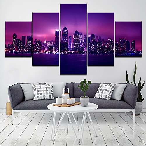 Impresiones de cuadros de arte de pared de decoración de sala de estar moderna, 5 carteles modulares de nubes al atardecer, rocas, mar y vistas al mar A92 XXL