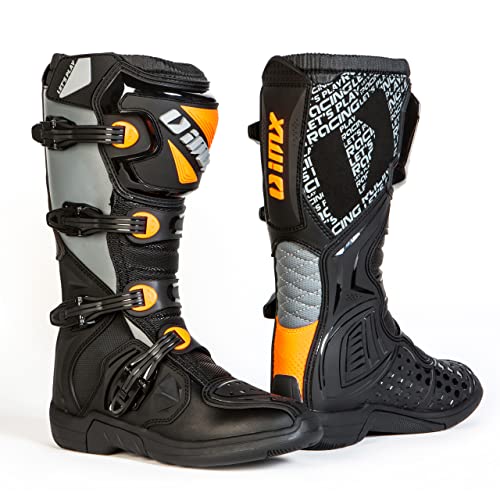 iMX Racing X-TWO Botas de moto Motocross Enduro Negro/Gris/Naranja Certificación CE Sujetadores de cuatro etapas Microfibra para un mejor manejo de las cubiertas de la motocicleta TPU y TPR