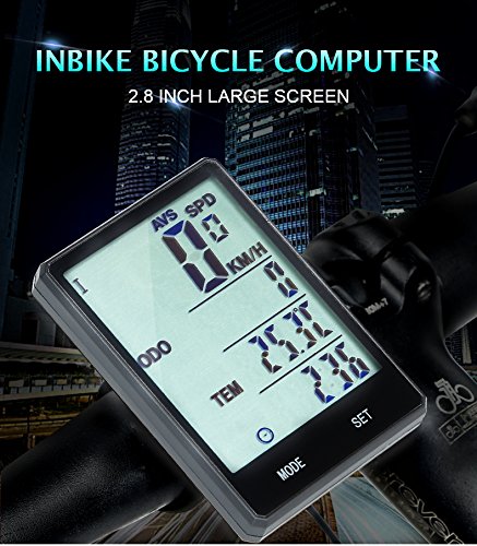 INBIKE Capteur de cadence à vélo imperméable sans fil - Compteur kilométrique multi-fonctions - Compteur de vitesse - Chronomètre - Rétroéclairage - 7,1 cm, Wireless with Extension Mount