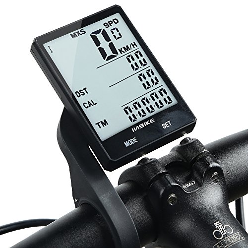 INBIKE Capteur de cadence à vélo imperméable sans fil - Compteur kilométrique multi-fonctions - Compteur de vitesse - Chronomètre - Rétroéclairage - 7,1 cm, Wireless with Extension Mount