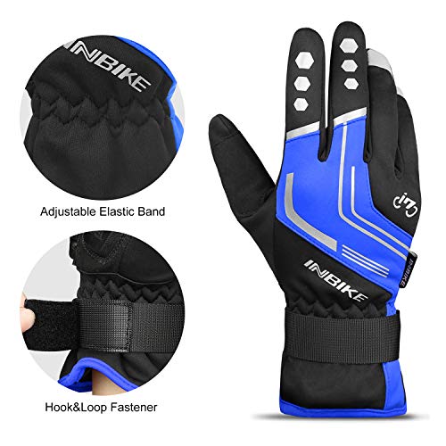 INBIKE Guantes Ciclismo Hombre para Invierno Guantes De Pantalla Táctil para Bicicleta Carretera MTB con Membrana Impermeable, AislamientoTérmico y Forro Polar(Azul,XXL)