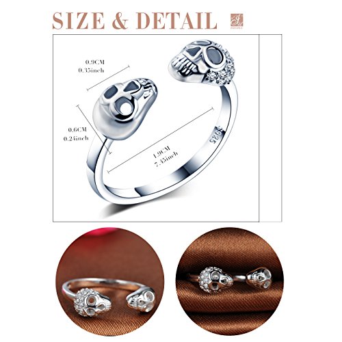 Infinite U - Anillo Cráneo Calavera de Apertura de Plata de Ley 925 con Circonita Cúbica para Mujer/Chica, Tamaño Ajustable de 5,5 a 7,5