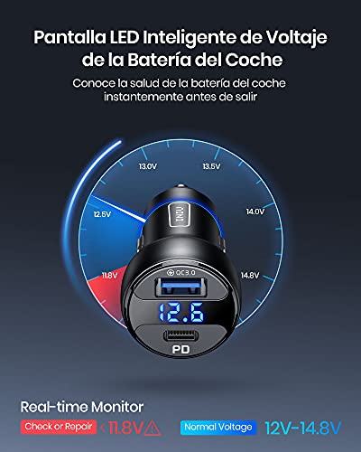 INIU Cargador de Coche, 66W 6A Carga rapida con 2 Puertos USB C USB A PD & QC Cargador de automóvil rápido para iPhone 13 12 11 Pro MAX Mini XR 8 Samsung S21 Note Pixel iPad AirPods Switch MacBook.