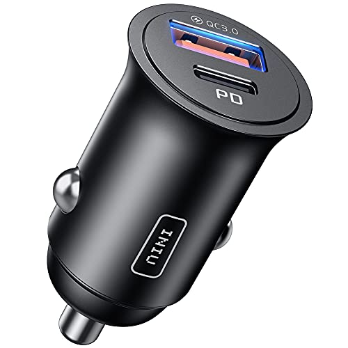 INIU Cargador DE Coche, TOTAL-60W 5A USB-A & USB-C Carga RÁPIDA Cargador de automóviles, Adaptador de Metal para iPhone12 Pro MAX Mini 11 XR 8 Samsung S21 Huawei LG iPad Airpods Portátiles Tabletas.…