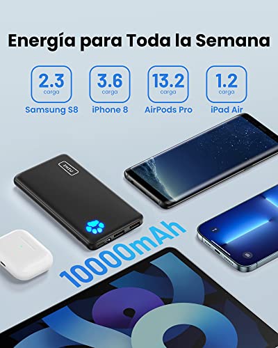 INIU Power Bank, Slimmest USB C Triple 3A de Alta Velocidad 10000mAh Bateria Externa, Bateria Portatil con Linterna para iPhone 13 12 11 X Pro MAX Samsung S21 S20 iPad Tablet Airpods etc [2022Versión]