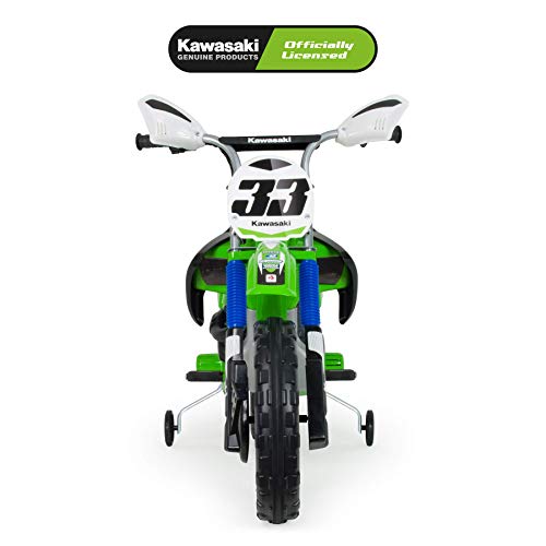 INJUSA - Moto Cross Thunder Kawasaki 12V con puño Acelerador licenciada, Recomendada a niños +3 años, Color Verde (6835)