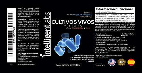 Intelligent Labs - Cultivos Vivos y Fibra con 50.000 Millones de UFC, Sin Refrigeración, con Sunfiber® y FOS, Envase con Suministro para 2 Meses