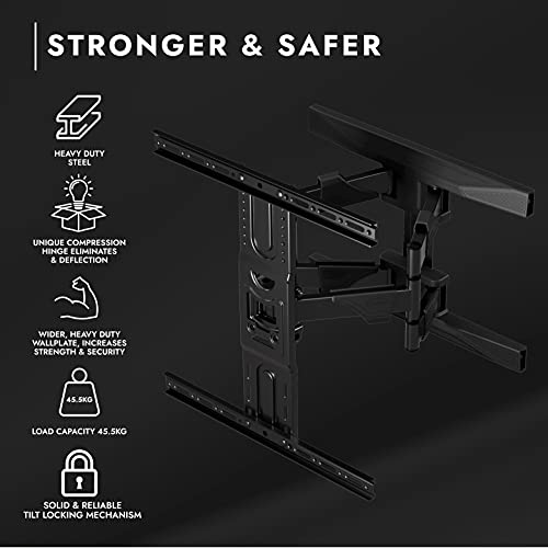 Invision Soporte TV Pared de 37 a 65 Pulgadas - VESA 200x200mm a 400x400mm - Brazo Doble Fuerte y Robusto, se Inclina y Extiende con Movimiento Total - Capacidad Carga Máxima 45,5 kg (EV600)