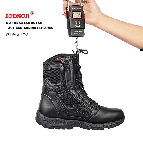 IODSON Zapatos de Hombre Botas/Botas de Combate/Botas Tácticas Ultra-Ligero Antideslizante Tela de Cuero Verdadero Transpirable JR-631 (46 EU, Negro)