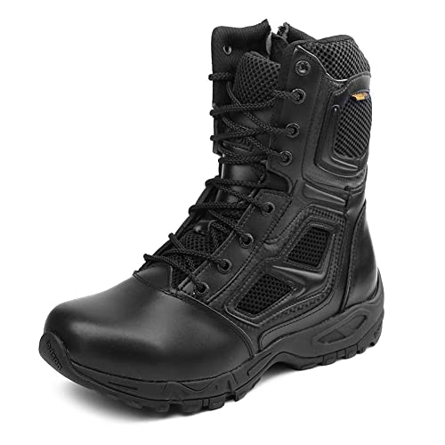 IODSON Zapatos de Hombre Botas/Botas de Combate/Botas Tácticas Ultra-Ligero Antideslizante Tela de Cuero Verdadero Transpirable JR-631 (46 EU, Negro)