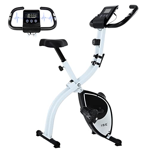 ISE F-Bike Bicicleta estática plegable Cardio Training Fitness 8 niveles de resistencia magnética pantalla LCD Entrenamiento con sensor de frecuencia cardiaca, SY-810L
