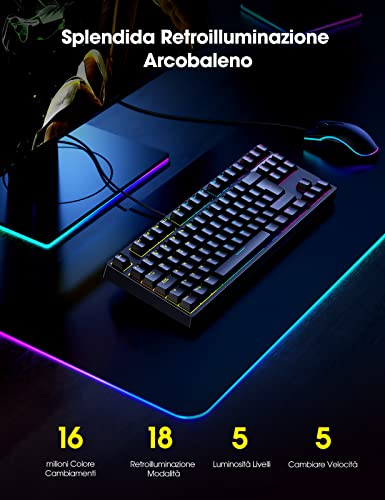 Italiano Teclado Gaming Mecánico, Interruptor Bleu, Retroiluminación Rgb Dinámica, Hiwings 100% Anti-Ghosting Teclado Mecánico para PC/Windows / PS4 PS5 Gamer