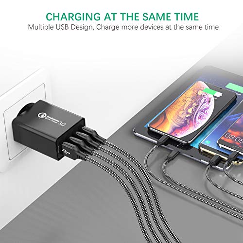 IWAVION Cargador USB,Quick Charge 3.0 30w Cargador USB de Pared con 4 Puertos de Cargador Móvil Rápido de Pared para iPhone Xr/Xs/X/8Plus/ 8, iPad, Samsung Galaxy S10/S9/S8+/Note 8/Huawei/HTC/LG Negro