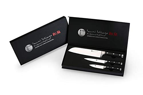 Izumi Ichiago Santoku - Juego de cuchillos de chef profesionales de acero inoxidable japonés de alto contenido en carbono