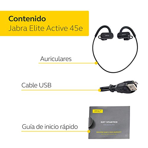 Jabra Elite Active 45e, Auriculares Deportivos Bluetooth con Protección Impermeable para Llamadas Inalámbricas y Música, Azul Marino