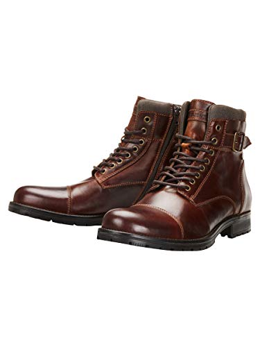 JACK & JONES JFWALBANY Leather STS, Biker Boots Hombre, Marrón(Brown Stone Brown Stone), 42 EU