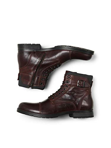 JACK & JONES JFWALBANY Leather STS, Biker Boots Hombre, Marrón(Brown Stone Brown Stone), 42 EU