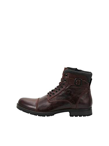 JACK & JONES JFWALBANY Leather STS, Biker Boots Hombre, Marrón(Brown Stone Brown Stone), 42 EU