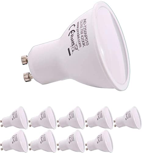 JANDEI - Pack de10 Bombillas LED GU10 de 7W (equivalente a 50W) 4200K Blanco Neutro