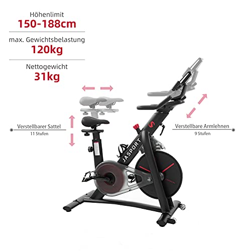 JASPORT Speedbike S3, Bicicleta de Ejercicio de Ciclismo Indoor|Sistema de Freno Magnético y Cinturón Potente|Aplicación con Cursos de Entrenamiento VoD|Correa de Pecho y Alfombra Protectora Incluida