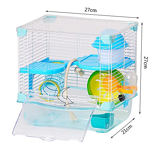 Jaula para Hámster Roborowski Jaula para Hámster 27*21*27cm jaulas Hamsters pequeña Bebedero comedero (Azul)