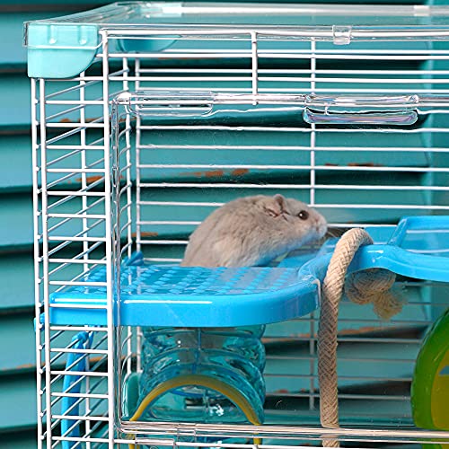 Jaula para Hámster Roborowski Jaula para Hámster 27*21*27cm jaulas Hamsters pequeña Bebedero comedero (Azul)