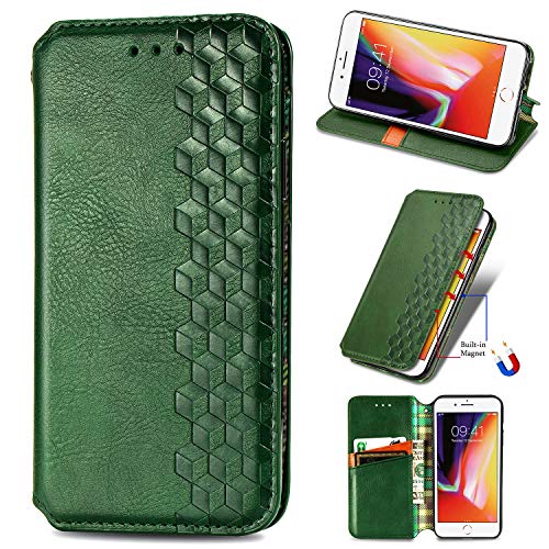 JAWCASA Funda para iPhone SE 2020/iPhone 8/iPhone 7 (4,7 Pulgadas), Billetera Flip Funda de Piel PU Cubierta Cierre Magnética Delgada [Soporte Plegable] [Ranura para Tarjeta] Protectora Case (Verde)