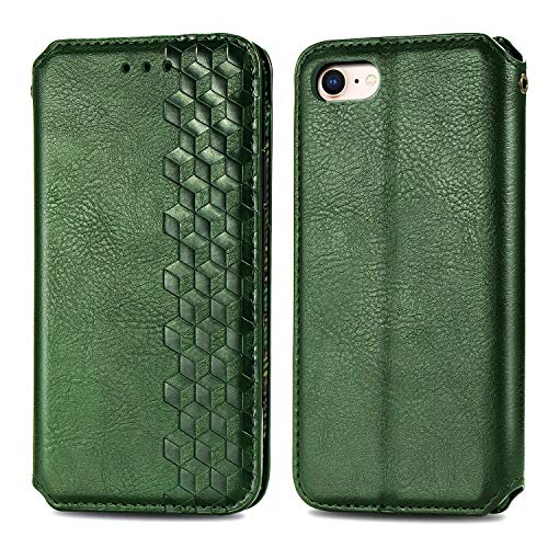 JAWCASA Funda para iPhone SE 2020/iPhone 8/iPhone 7 (4,7 Pulgadas), Billetera Flip Funda de Piel PU Cubierta Cierre Magnética Delgada [Soporte Plegable] [Ranura para Tarjeta] Protectora Case (Verde)